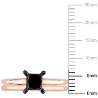 1 ct. t.w. Black Diamond Engagement Ring Set 14K Rose Gold with Rhodium Plated