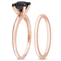 1 ct. t.w. Black Diamond Engagement Ring Set 14K Rose Gold with Rhodium Plated