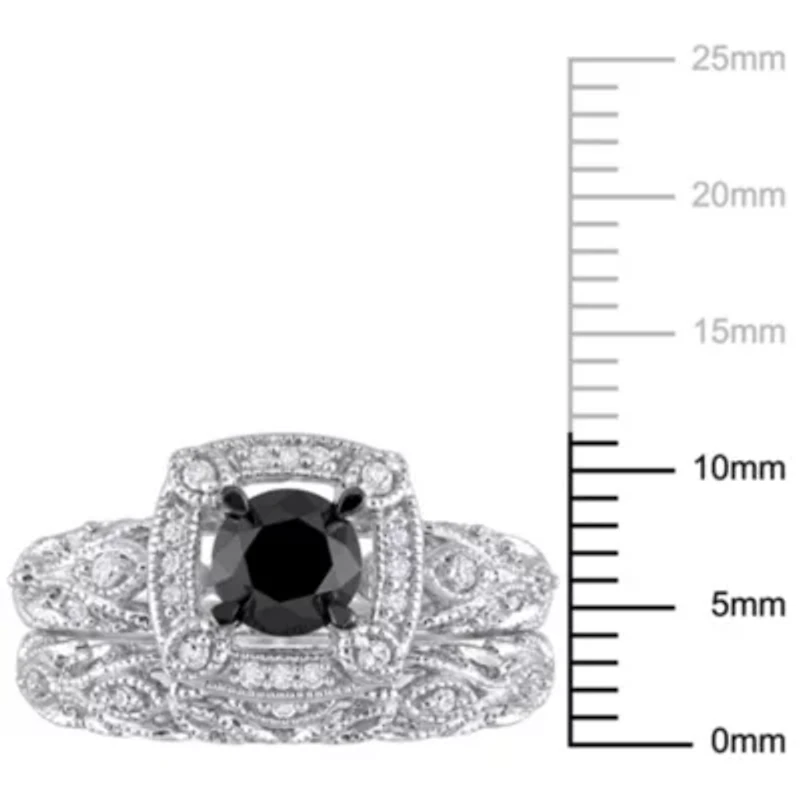 1.15 ct. t.w. Black and White Diamond Bridal Ring Set Sterling Silver