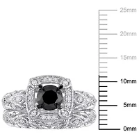 1.15 ct. t.w. Black and White Diamond Bridal Ring Set Sterling Silver