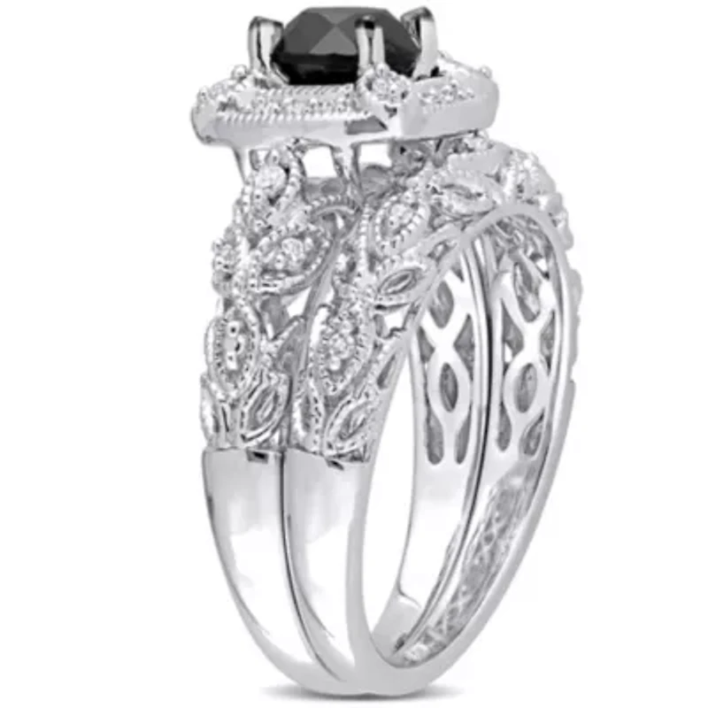 1.15 ct. t.w. Black and White Diamond Bridal Ring Set Sterling Silver