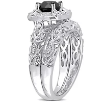 1.15 ct. t.w. Black and White Diamond Bridal Ring Set Sterling Silver