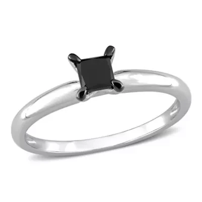 ct. t.w. Black Diamond Solitaire Engagement Ring 14K White Gold with Rhodium Plated