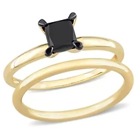 1 ct. t.w. Black Diamond Engagement Ring Set 14K Yellow Gold with Rhodium Plated