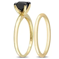1 ct. t.w. Black Diamond Engagement Ring Set 14K Yellow Gold with Rhodium Plated