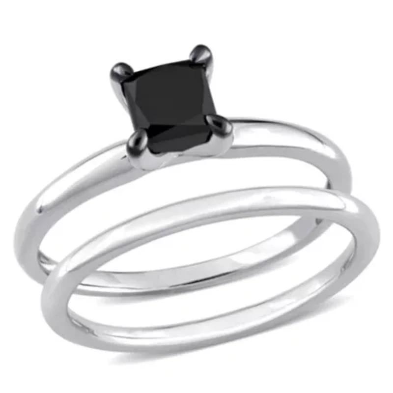 1 ct. t.w. Black Diamond Engagement Ring Set 10K White Gold with Rhodium Plated