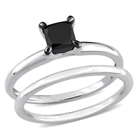 1 ct. t.w. Black Diamond Engagement Ring Set 10K White Gold with Rhodium Plated