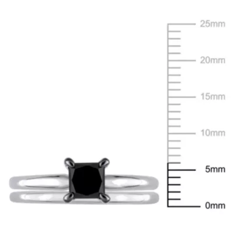 1 ct. t.w. Black Diamond Engagement Ring Set 10K White Gold with Rhodium Plated