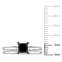1 ct. t.w. Black Diamond Engagement Ring Set 10K White Gold with Rhodium Plated