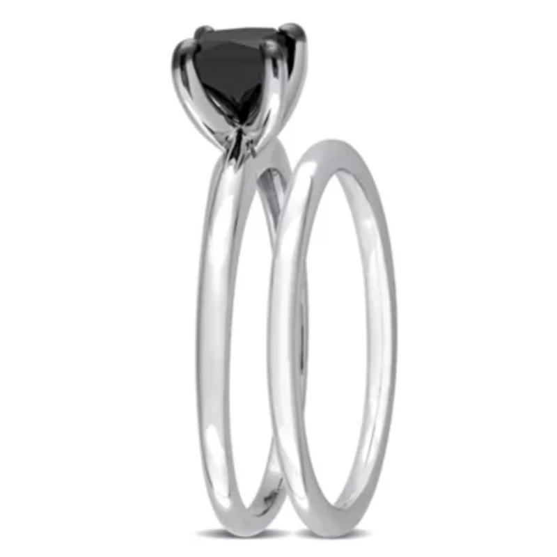 1 ct. t.w. Black Diamond Engagement Ring Set 10K White Gold with Rhodium Plated