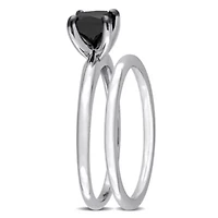1 ct. t.w. Black Diamond Engagement Ring Set 10K White Gold with Rhodium Plated