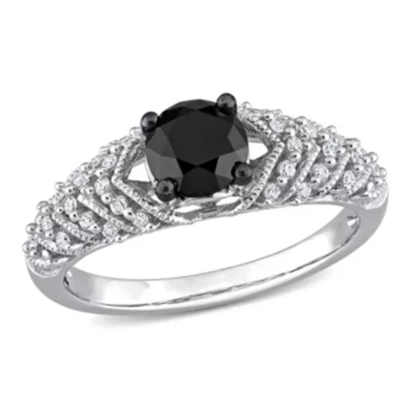 4/5 ct. t.w. Black and White Diamond Chevron Engagement Ring 14K Gold with Rhodium Plated