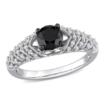4/5 ct. t.w. Black and White Diamond Chevron Engagement Ring 14K Gold with Rhodium Plated