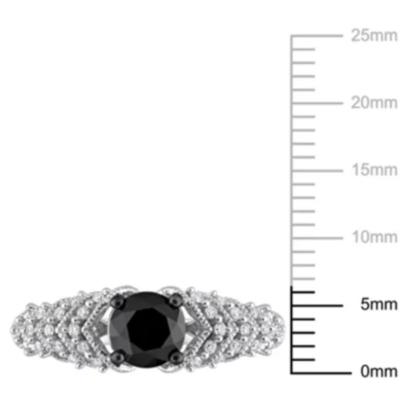 4/5 ct. t.w. Black and White Diamond Chevron Engagement Ring 14K Gold with Rhodium Plated