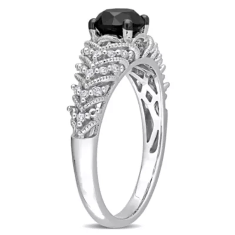 4/5 ct. t.w. Black and White Diamond Chevron Engagement Ring 14K Gold with Rhodium Plated