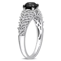 4/5 ct. t.w. Black and White Diamond Chevron Engagement Ring 14K Gold with Rhodium Plated
