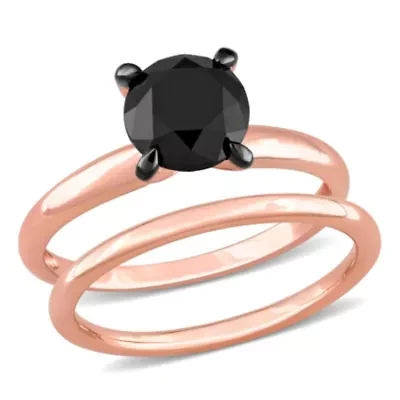 2 ct. t.w. Black Diamond Engagement Ring Set 10K Rose Gold with Rhodium Plated