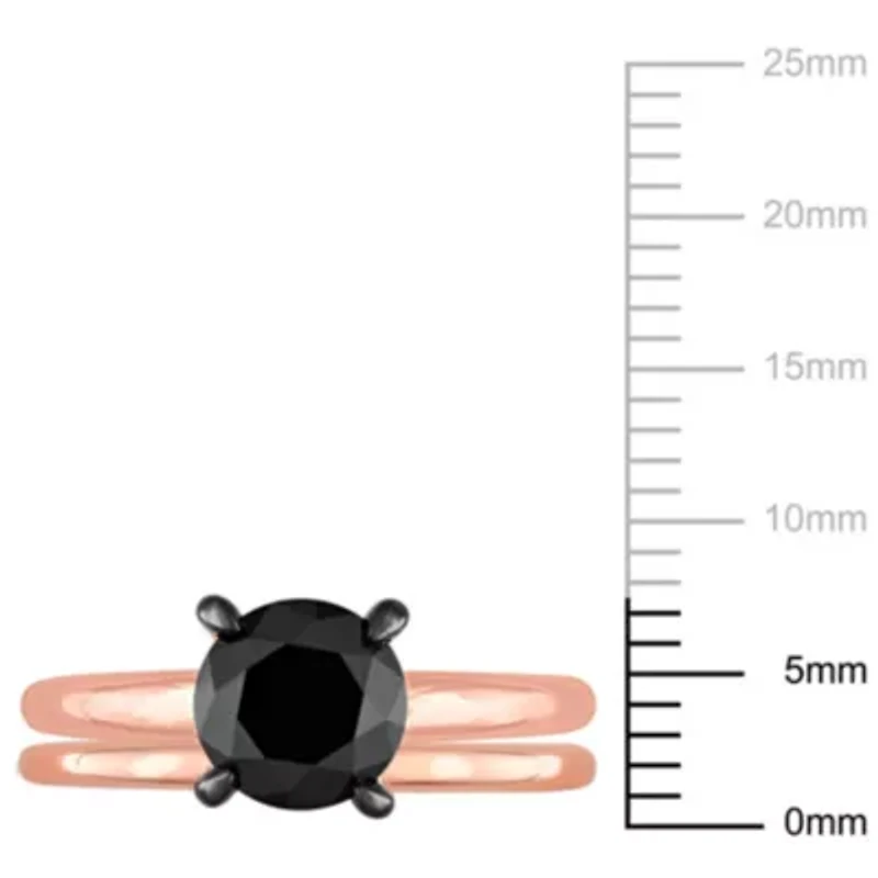 2 ct. t.w. Black Diamond Engagement Ring Set 10K Rose Gold with Rhodium Plated