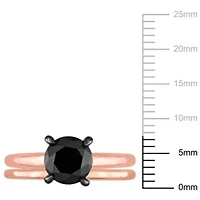2 ct. t.w. Black Diamond Engagement Ring Set 10K Rose Gold with Rhodium Plated