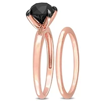 2 ct. t.w. Black Diamond Engagement Ring Set 10K Rose Gold with Rhodium Plated
