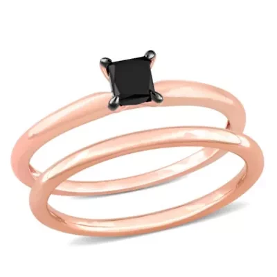 1/2 ct. t.w. Black Diamond Engagement Ring Set 14K Rose Gold with Rhodium Plated