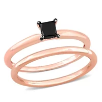 1/2 ct. t.w. Black Diamond Engagement Ring Set 14K Rose Gold with Rhodium Plated