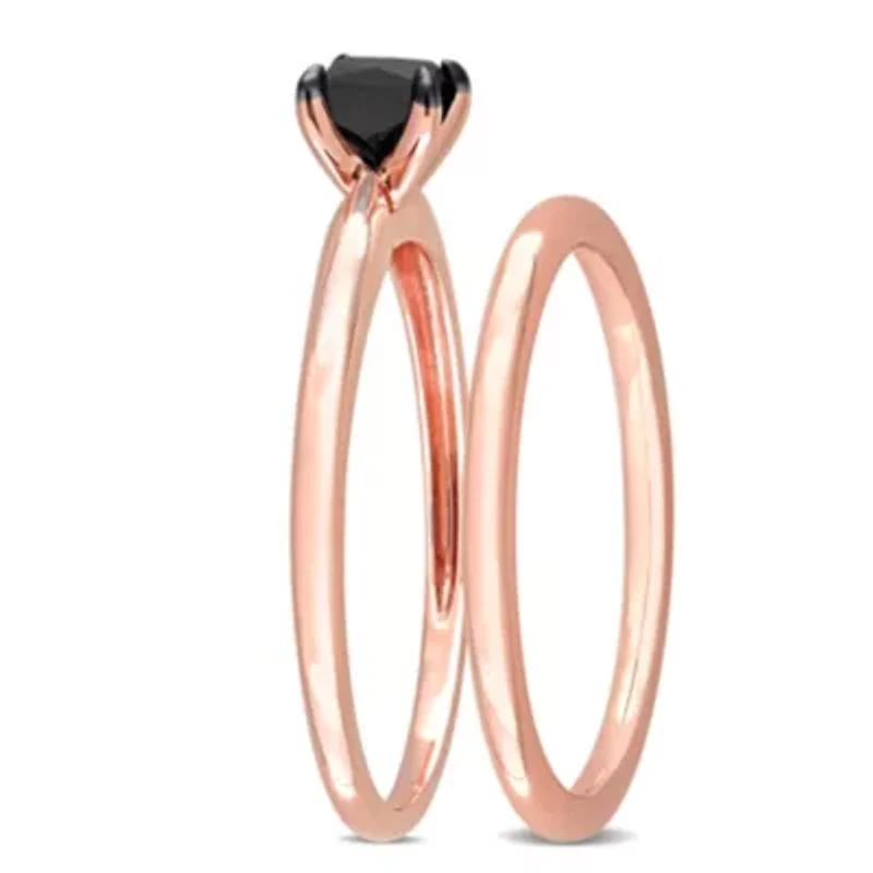 1/2 ct. t.w. Black Diamond Engagement Ring Set 14K Rose Gold with Rhodium Plated