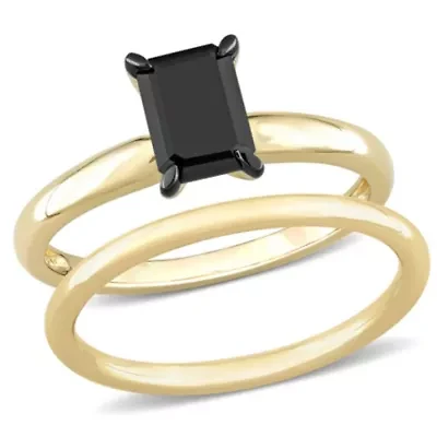 1 ct. t.w. Black Diamond Engagement Ring Set 14K Yellow Gold with Rhodium Plated