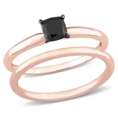 1/2 ct. t.w. Black Diamond Engagement Ring Set 14K Rose Gold with Rhodium Plated