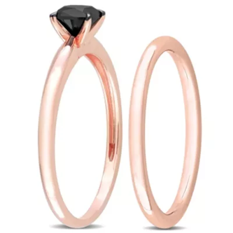 1/2 ct. t.w. Black Diamond Engagement Ring Set 14K Rose Gold with Rhodium Plated