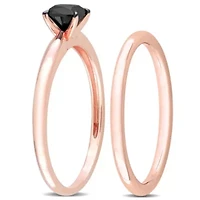 1/2 ct. t.w. Black Diamond Engagement Ring Set 14K Rose Gold with Rhodium Plated