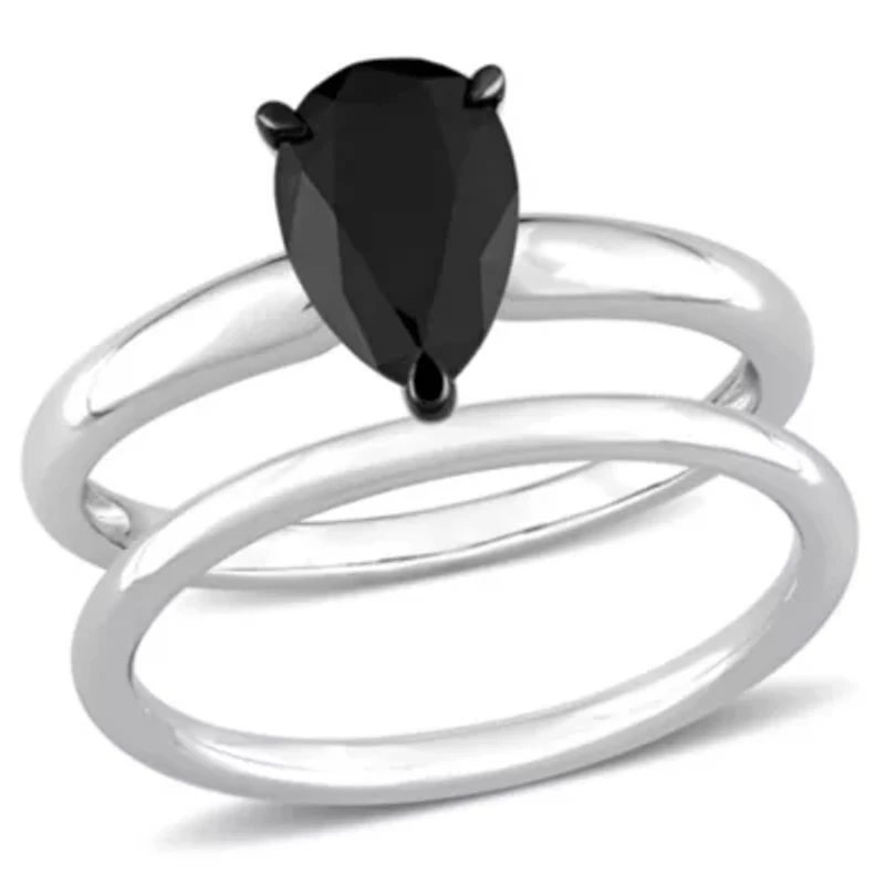 1 ct. t.w. Black Diamond Engagement Ring Set 14K Gold with Rhodium Plated