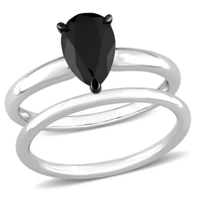 1 ct. t.w. Black Diamond Engagement Ring Set 14K Gold with Rhodium Plated