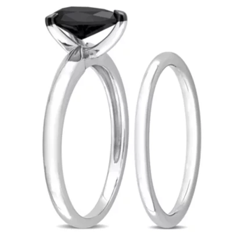 1 ct. t.w. Black Diamond Engagement Ring Set 14K Gold with Rhodium Plated