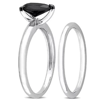 1 ct. t.w. Black Diamond Engagement Ring Set 14K Gold with Rhodium Plated
