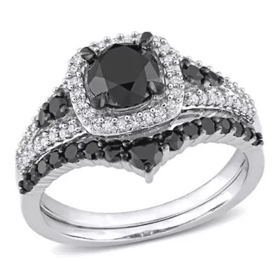 1.46 ct. t.w. Black and White Diamond Bridal Ring Set 10K Gold with Rhodium Plated