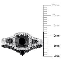 1.46 ct. t.w. Black and White Diamond Bridal Ring Set 10K Gold with Rhodium Plated