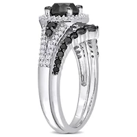 1.46 ct. t.w. Black and White Diamond Bridal Ring Set 10K Gold with Rhodium Plated