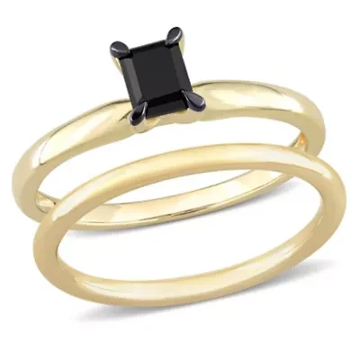 1/2 ct. t.w. Black Diamond Engagement Ring Set 14K Yellow Gold with Rhodium Plated