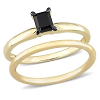 1/2 ct. t.w. Black Diamond Engagement Ring Set 14K Yellow Gold with Rhodium Plated