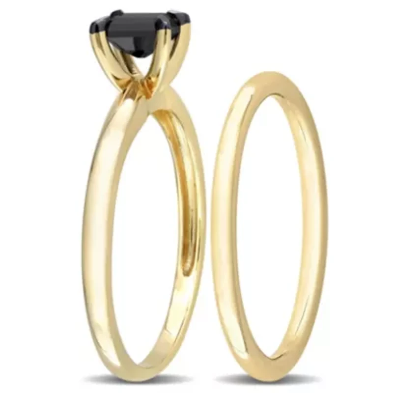1/2 ct. t.w. Black Diamond Engagement Ring Set 14K Yellow Gold with Rhodium Plated