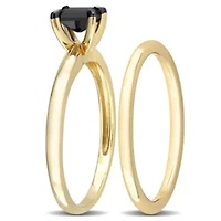 1/2 ct. t.w. Black Diamond Engagement Ring Set 14K Yellow Gold with Rhodium Plated