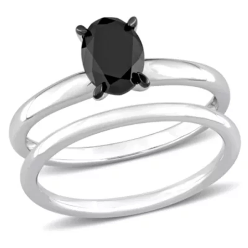 1 ct. t.w. Black Diamond Solitaire Bridal Ring Set 14K White Gold with Rhodium Plated