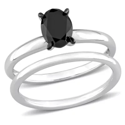 1 ct. t.w. Black Diamond Solitaire Bridal Ring Set 14K White Gold with Rhodium Plated