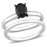 1 ct. t.w. Black Diamond Solitaire Bridal Ring Set 14K White Gold with Rhodium Plated