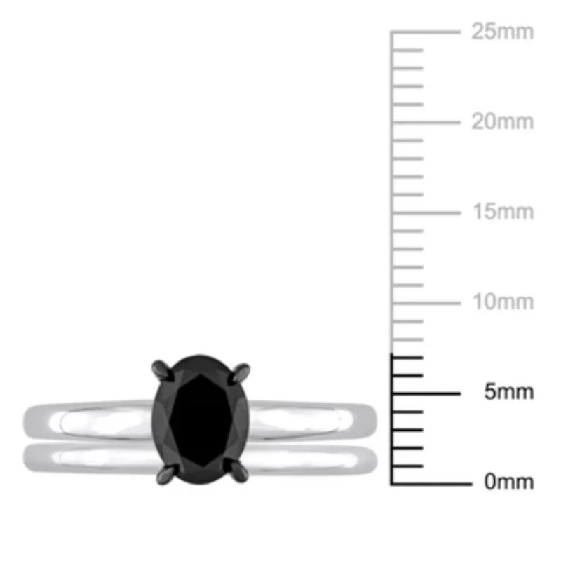 1 ct. t.w. Black Diamond Solitaire Bridal Ring Set 14K White Gold with Rhodium Plated