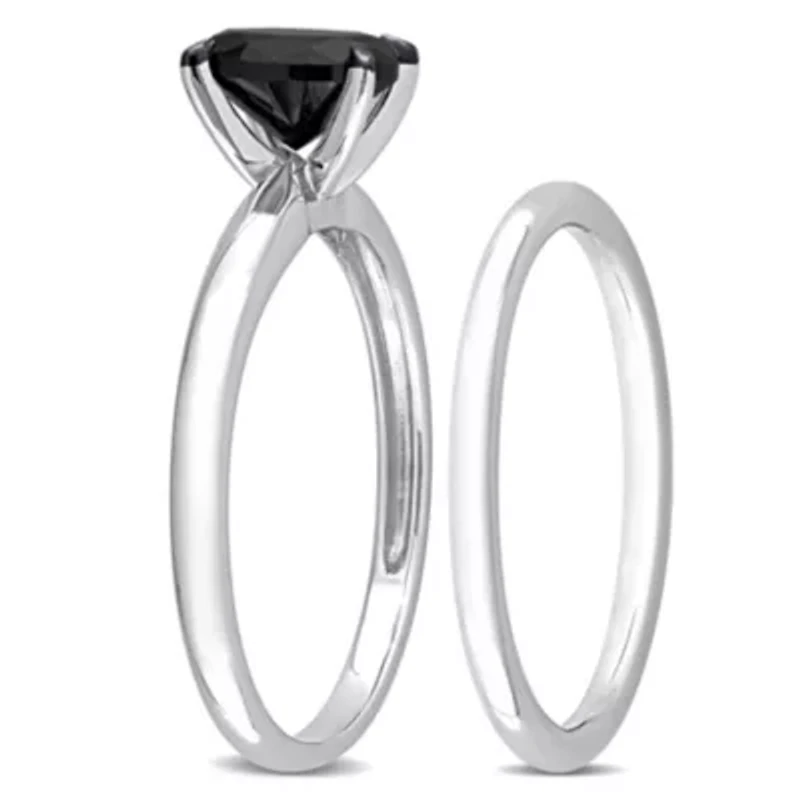 1 ct. t.w. Black Diamond Solitaire Bridal Ring Set 14K White Gold with Rhodium Plated