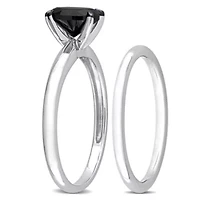 1 ct. t.w. Black Diamond Solitaire Bridal Ring Set 14K White Gold with Rhodium Plated