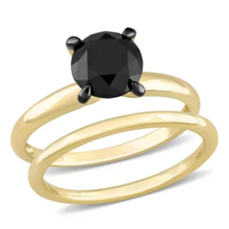 2 ct. t.w. Black Diamond Engagement Ring Set 10K Yellow Gold with Rhodium Plated