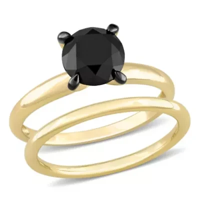 2 ct. t.w. Black Diamond Engagement Ring Set 10K Yellow Gold with Rhodium Plated